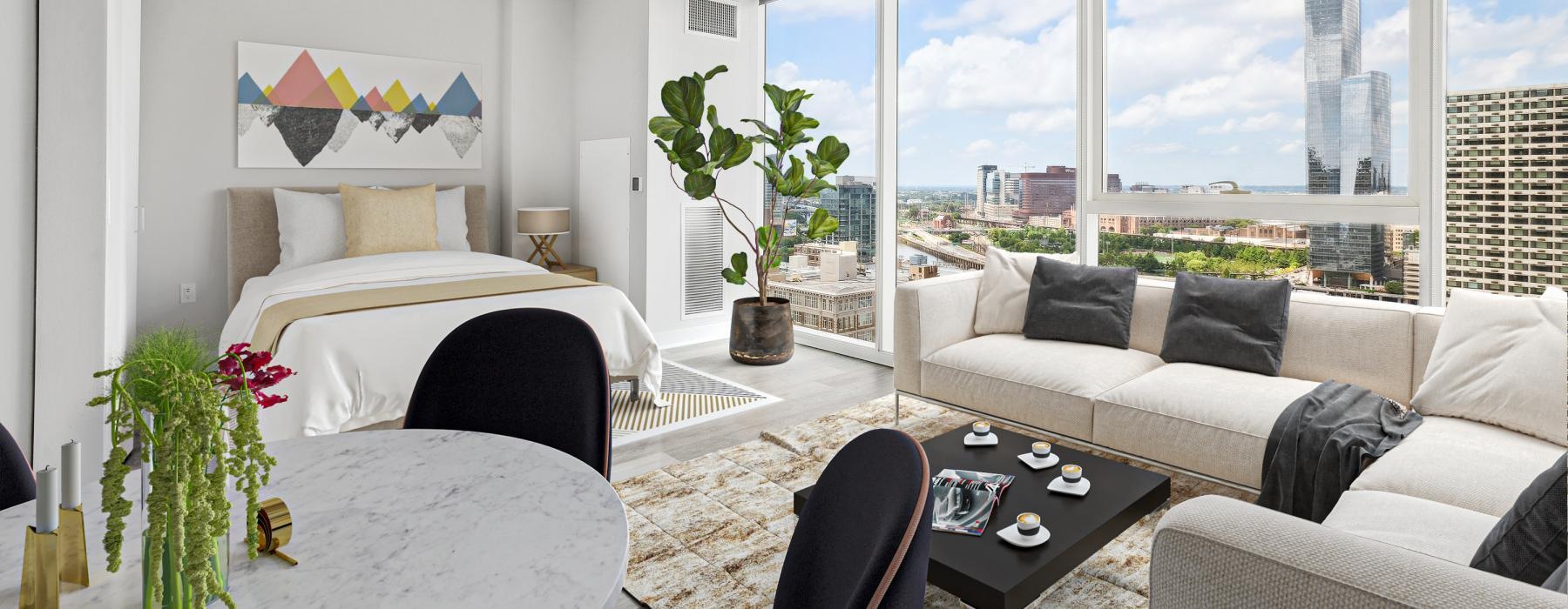 studio apartment with city views