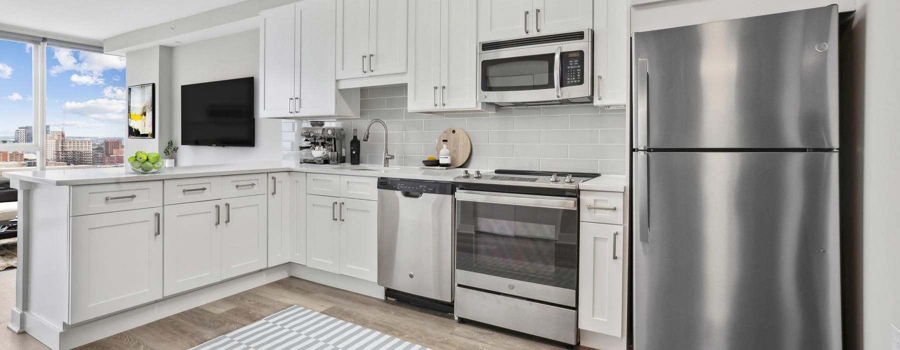 large kitchen with bright lighting