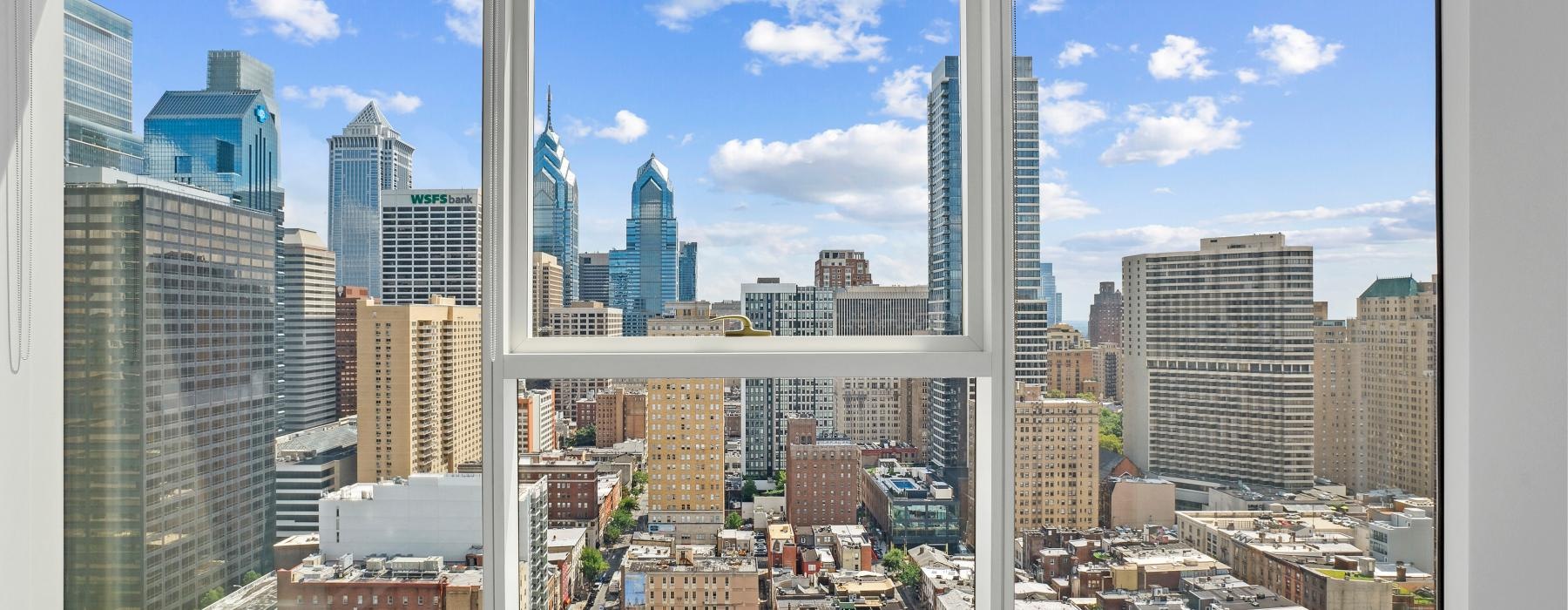 a view of a city from a window